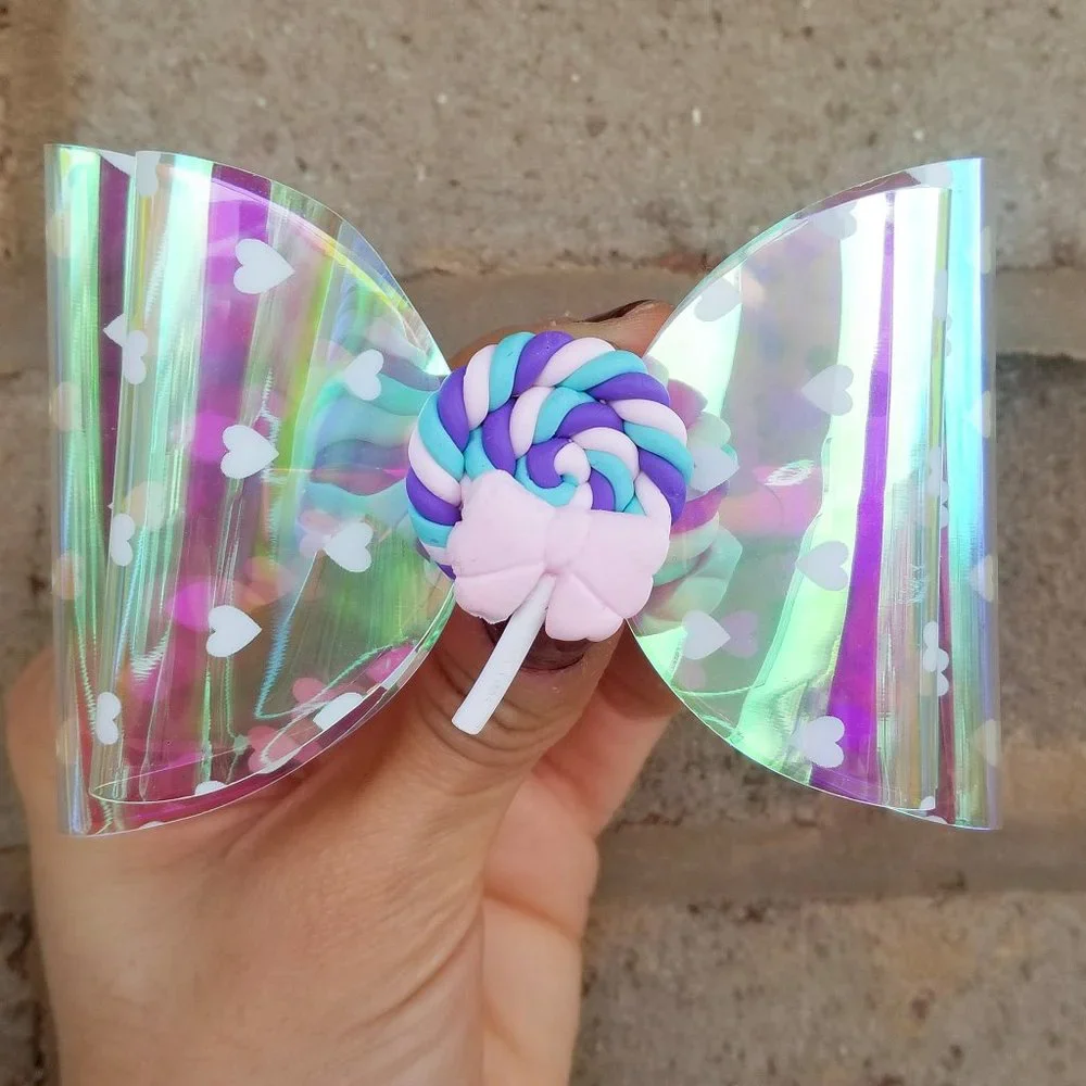 Holographic Lollipop candy bow kids girl kawaii barbiecore